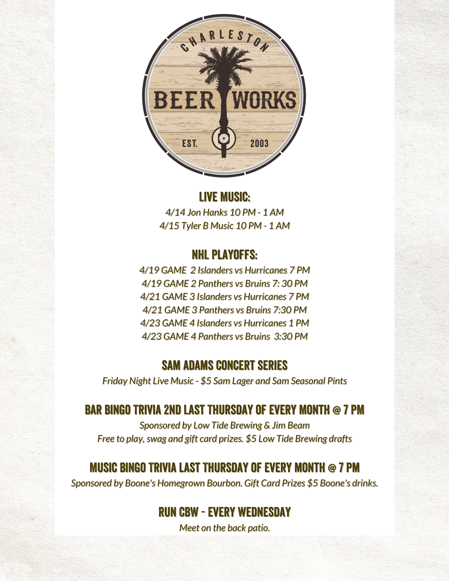 Charleston Beer Works Events
