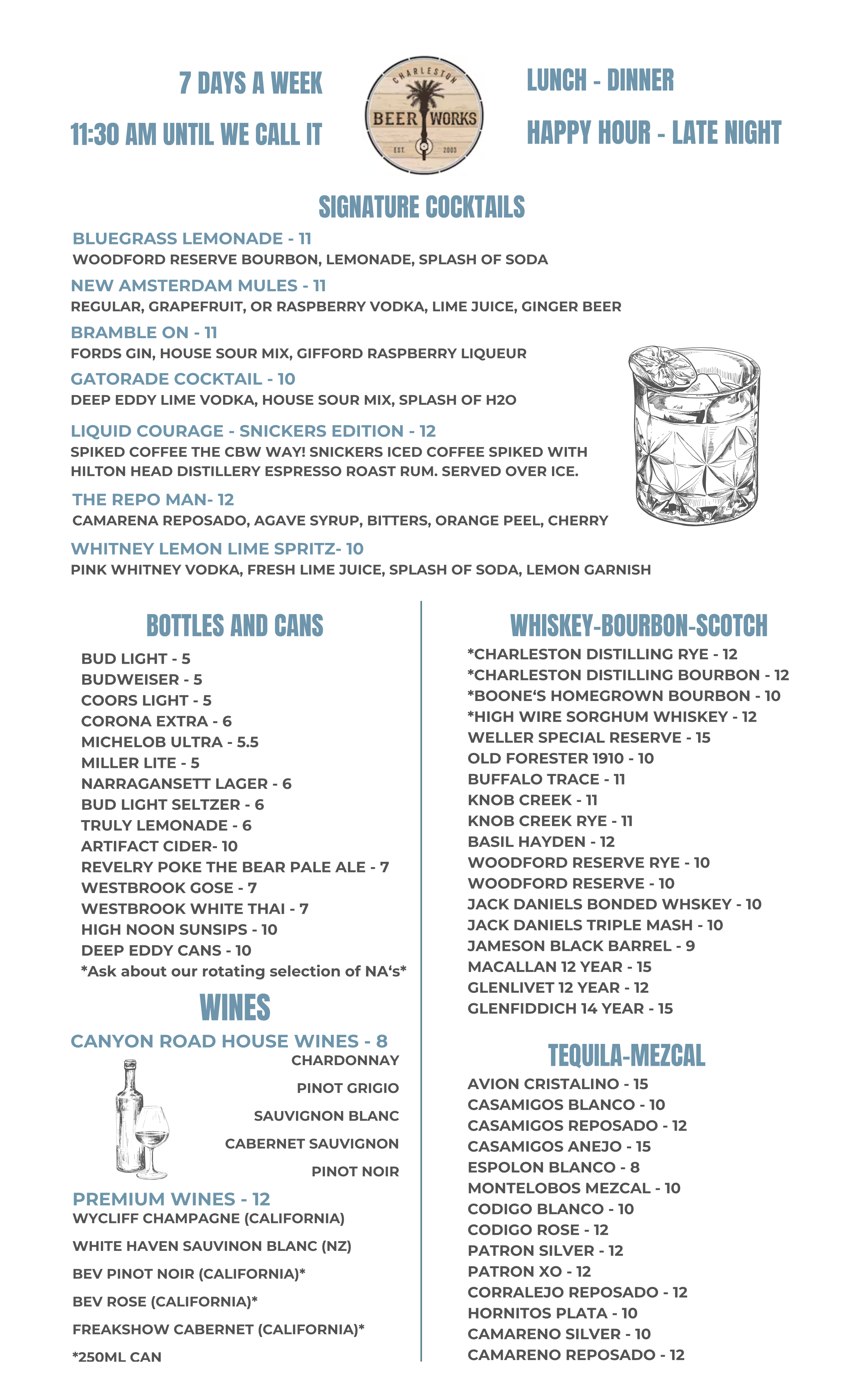 Charleston Beer Works Menu